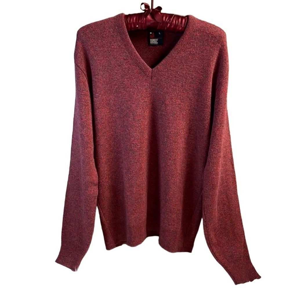 Robert Bruce Men’s Vintage 70s Long Sleeve Vneck Sweater Large Burgundy Red